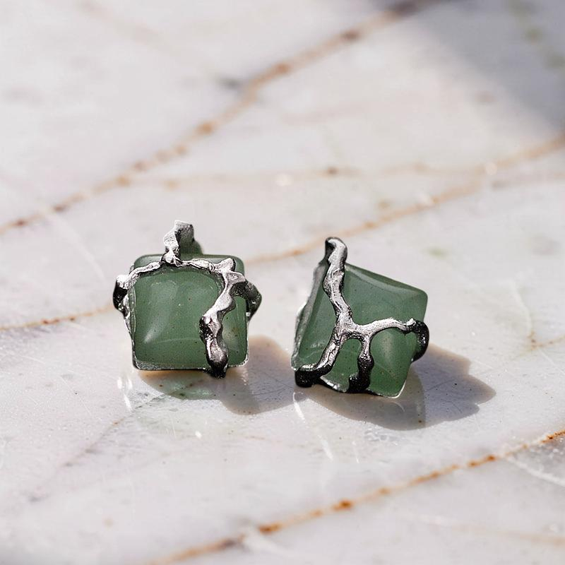 Boucles d'Oreilles Aventurine – Fleur de Sérénité, Argent