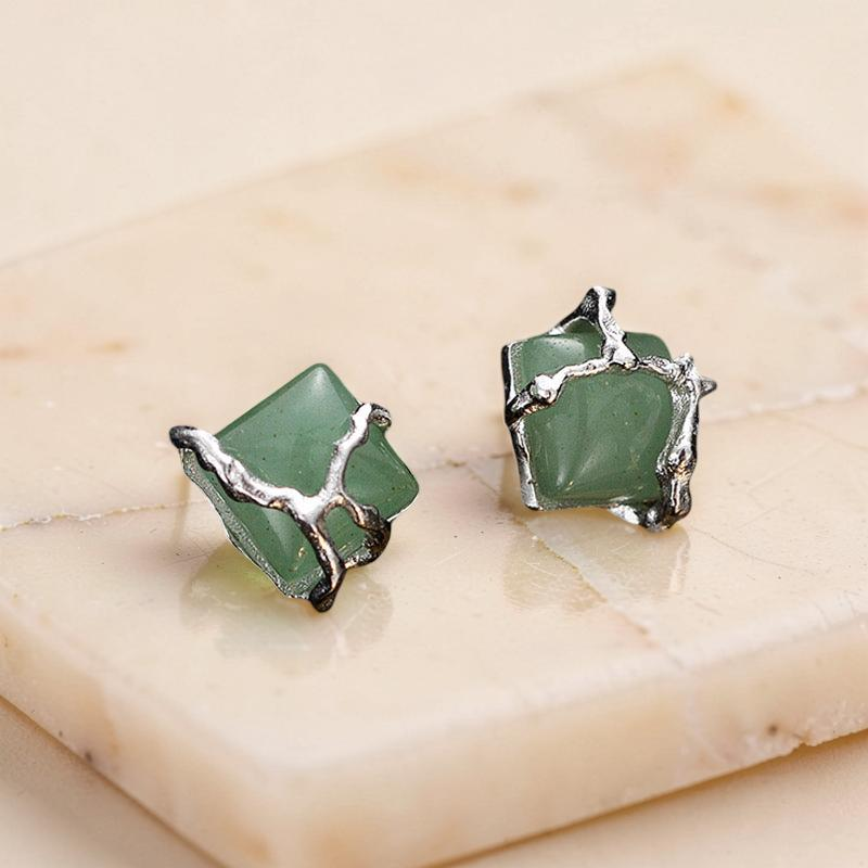Boucles d'Oreilles Aventurine – Fleur de Sérénité, Argent