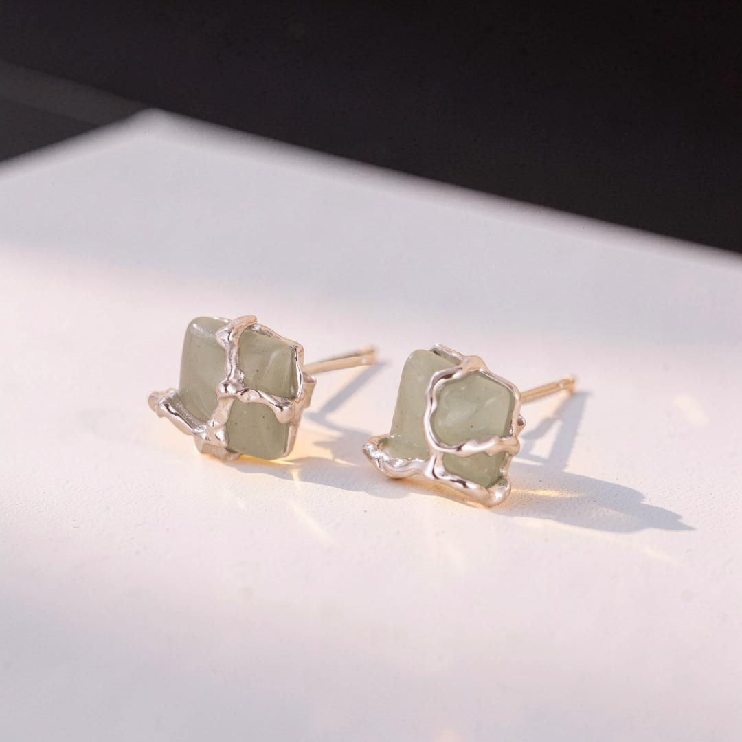 Boucles d'Oreilles Aventurine – Fleur de Sérénité, Argent