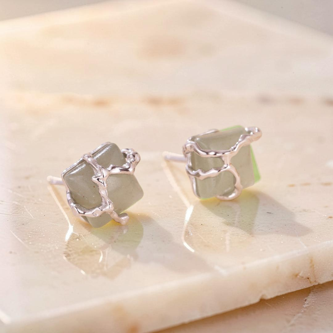 Boucles d'Oreilles Aventurine – Fleur de Sérénité, Argent