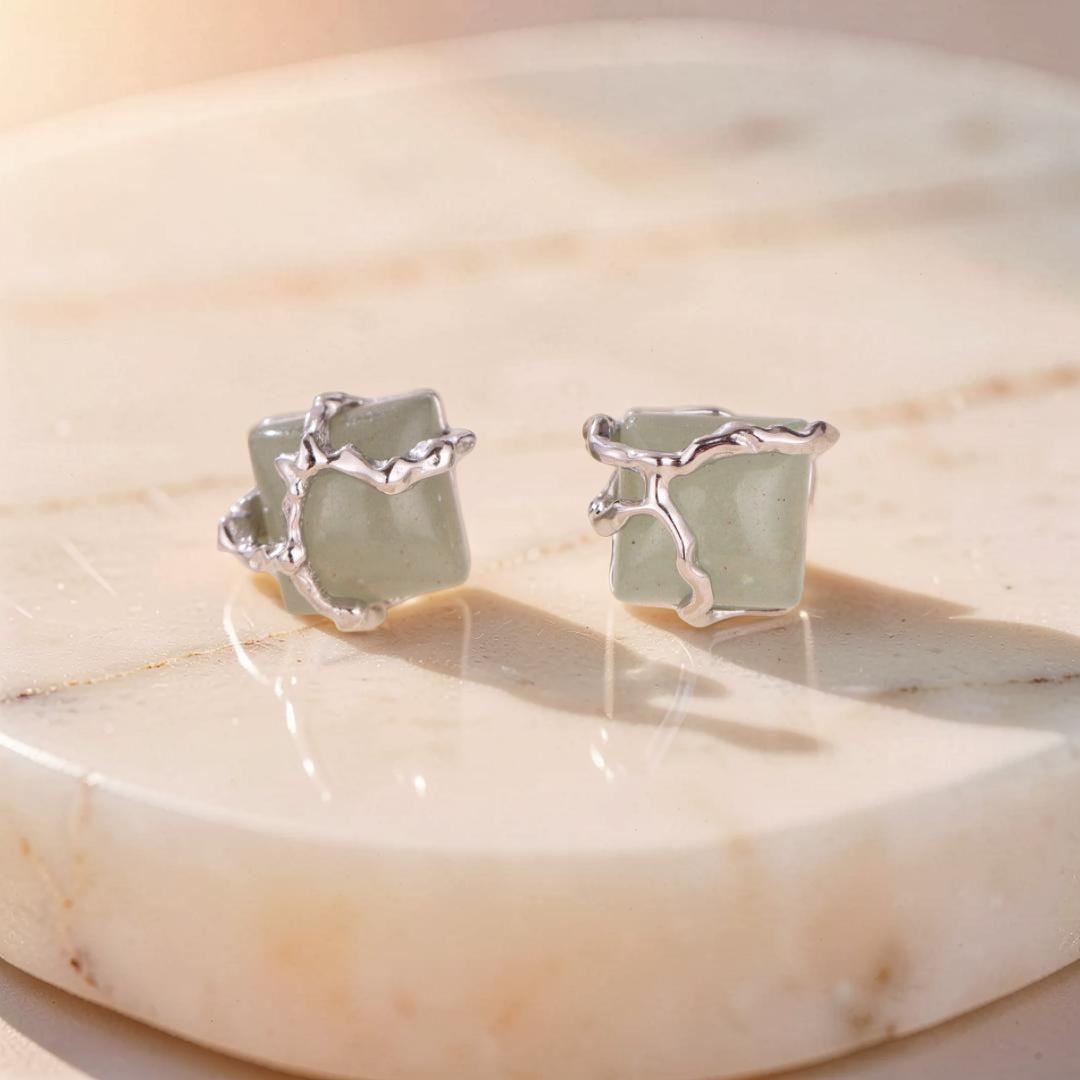 Boucles d'Oreilles Aventurine – Fleur de Sérénité, Argent