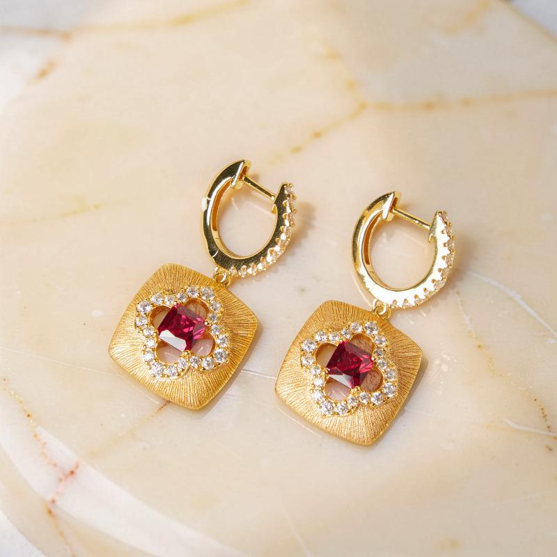 Boucles d'Oreilles Cornaline – Chance Florale, Argent Plaqué Or