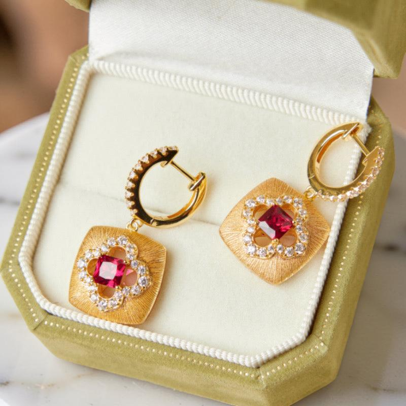 Boucles d'Oreilles Cornaline – Chance Florale, Argent Plaqué Or