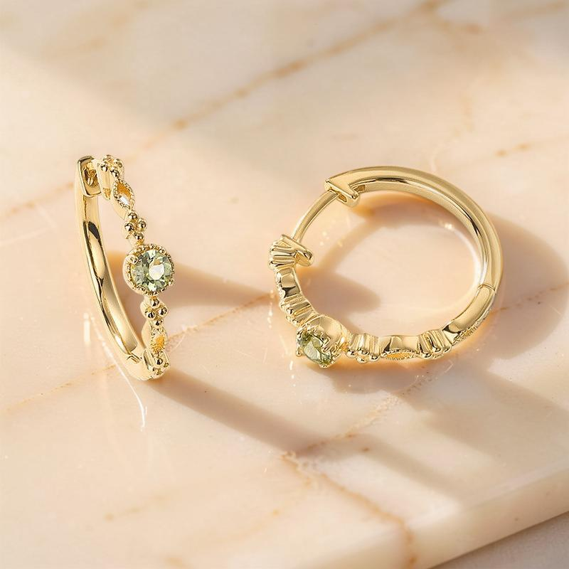 Boucles d'Oreilles Créoles Péridot – Élégance Naturelle, Argent Plaqué Or
