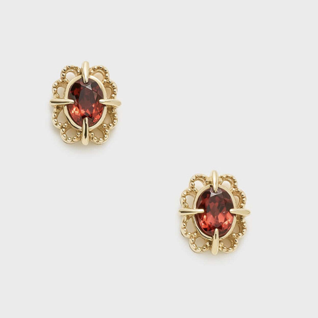 Boucles d'Oreilles Grenat – Élégance Royale, Argent Plaqué Or