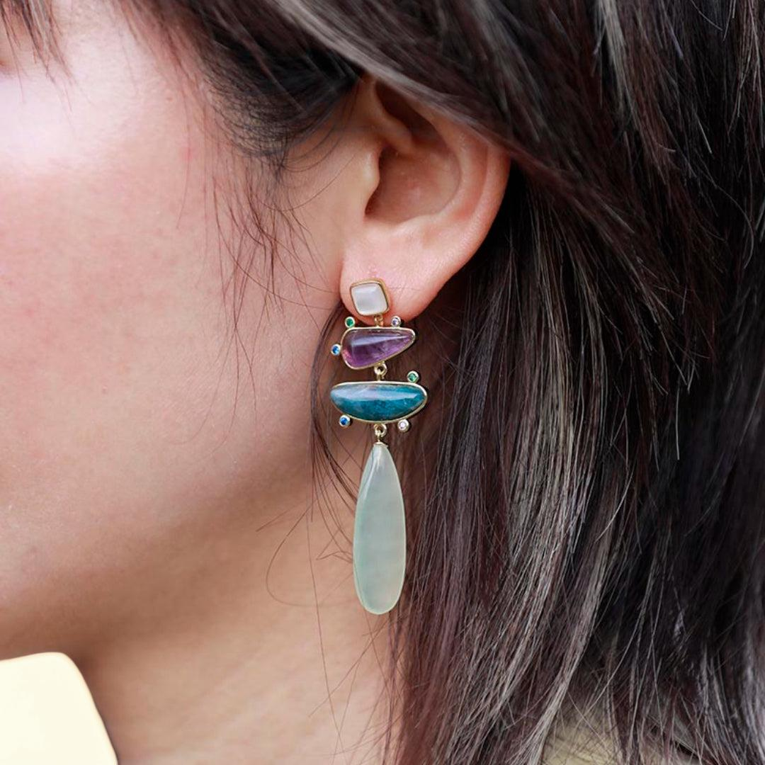 Boucles d'Oreilles Jade, Améthyste et Apatite – Éclat Serein