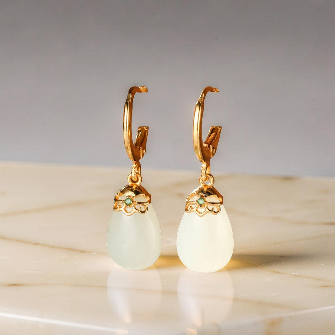 Boucles d'Oreilles Jade – Aura Apaisante, Argent Plaqué Or