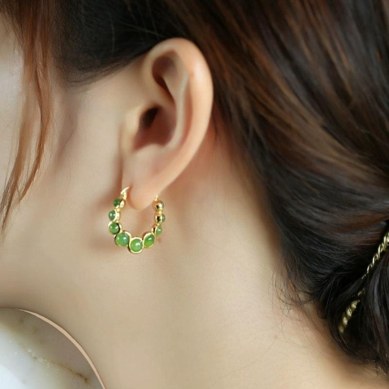 Boucles d'Oreilles Jade – Danse Verdoyante, Argent