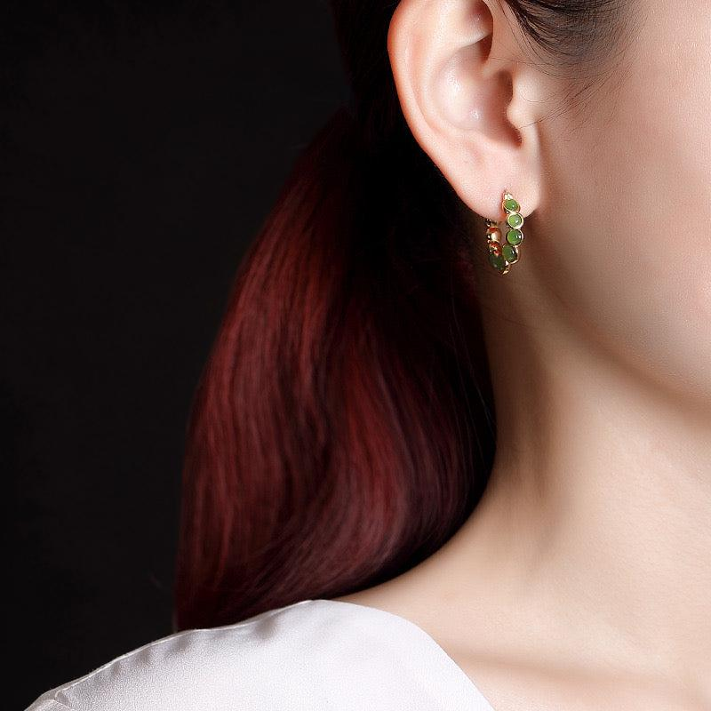 Boucles d'Oreilles Jade – Danse Verdoyante, Argent