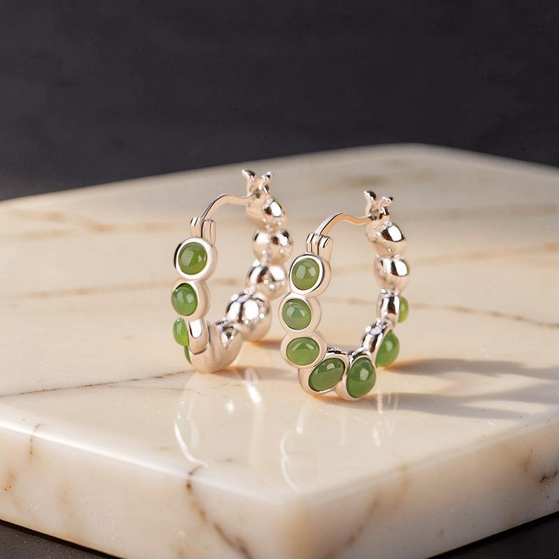 Boucles d'Oreilles Jade – Danse Verdoyante, Argent