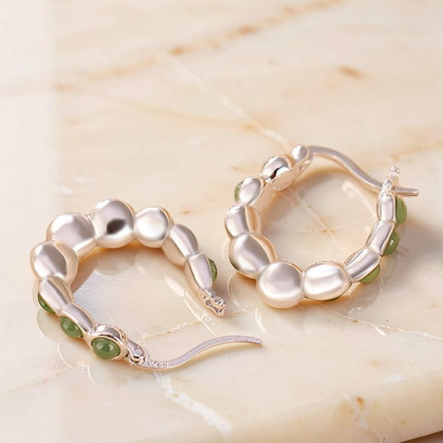 Boucles d'Oreilles Jade – Danse Verdoyante, Argent