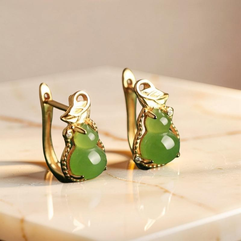 Boucles d'Oreilles Jade – Délice, Argent Plaqué Or