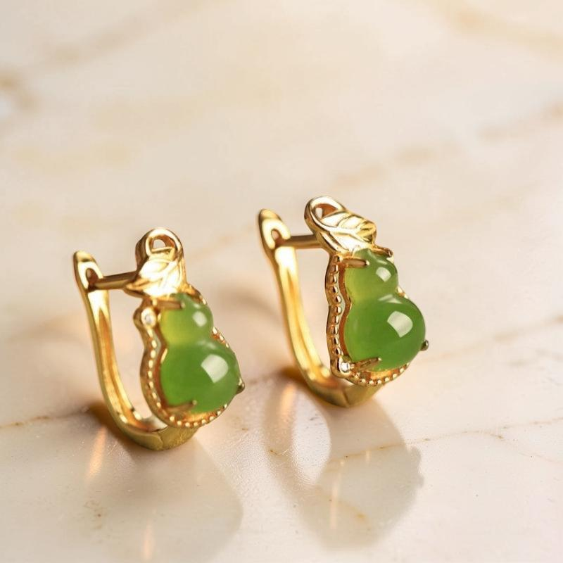 Boucles d'Oreilles Jade – Délice, Argent Plaqué Or