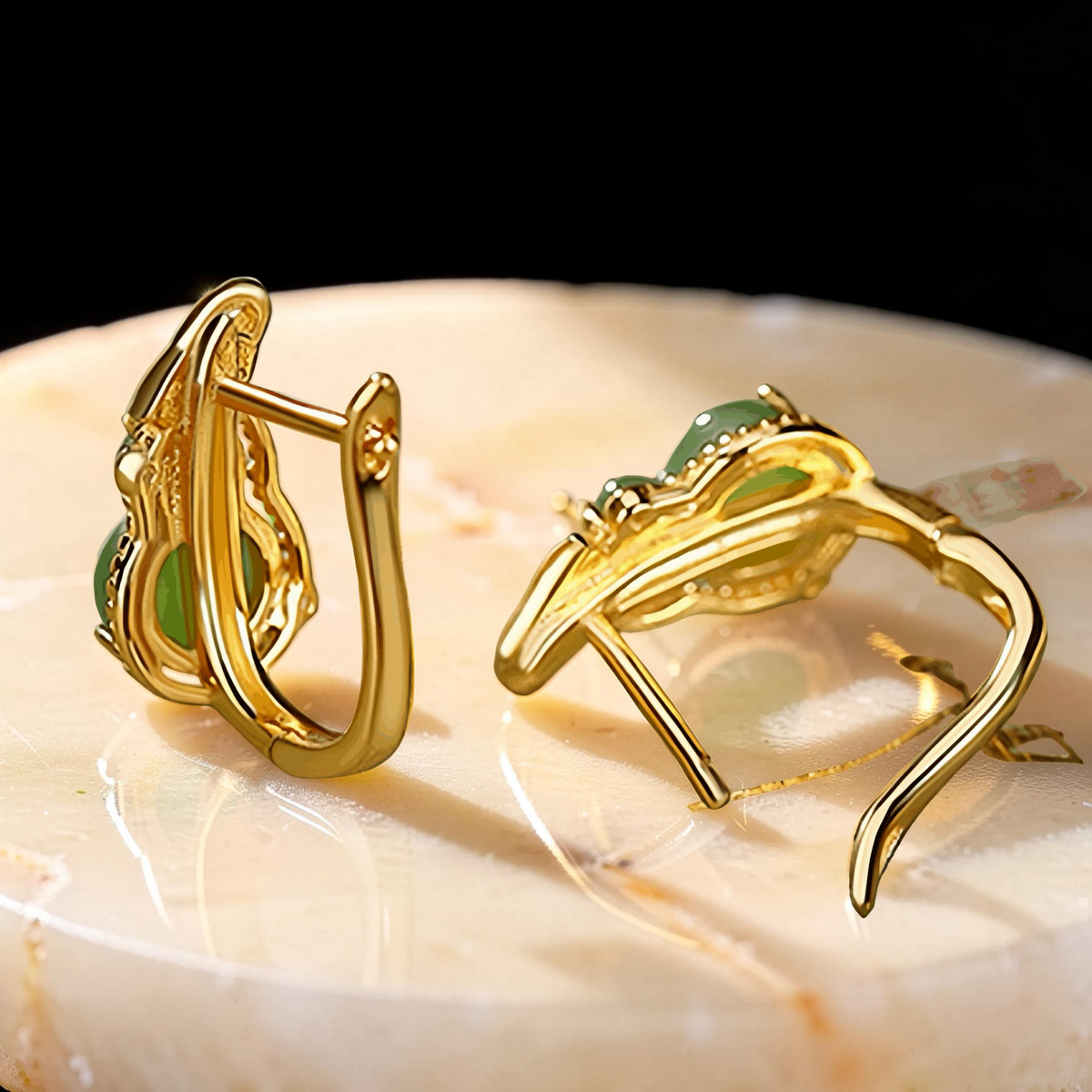 Boucles d'Oreilles Jade – Délice, Argent Plaqué Or