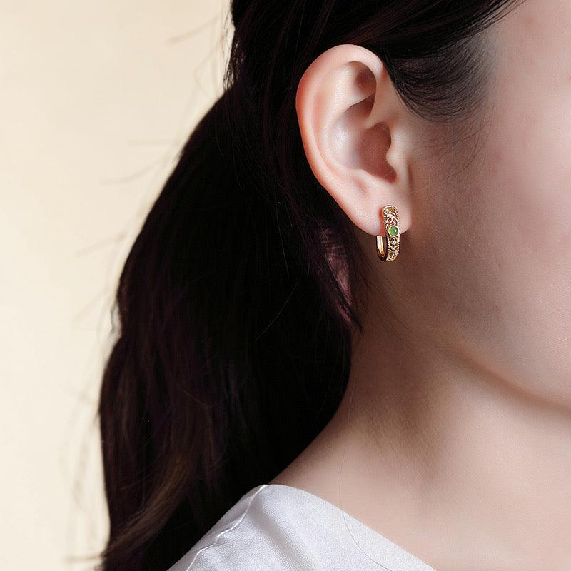 Boucles d'Oreilles Jade – Élégance Impériale, Argent Plaqué Or