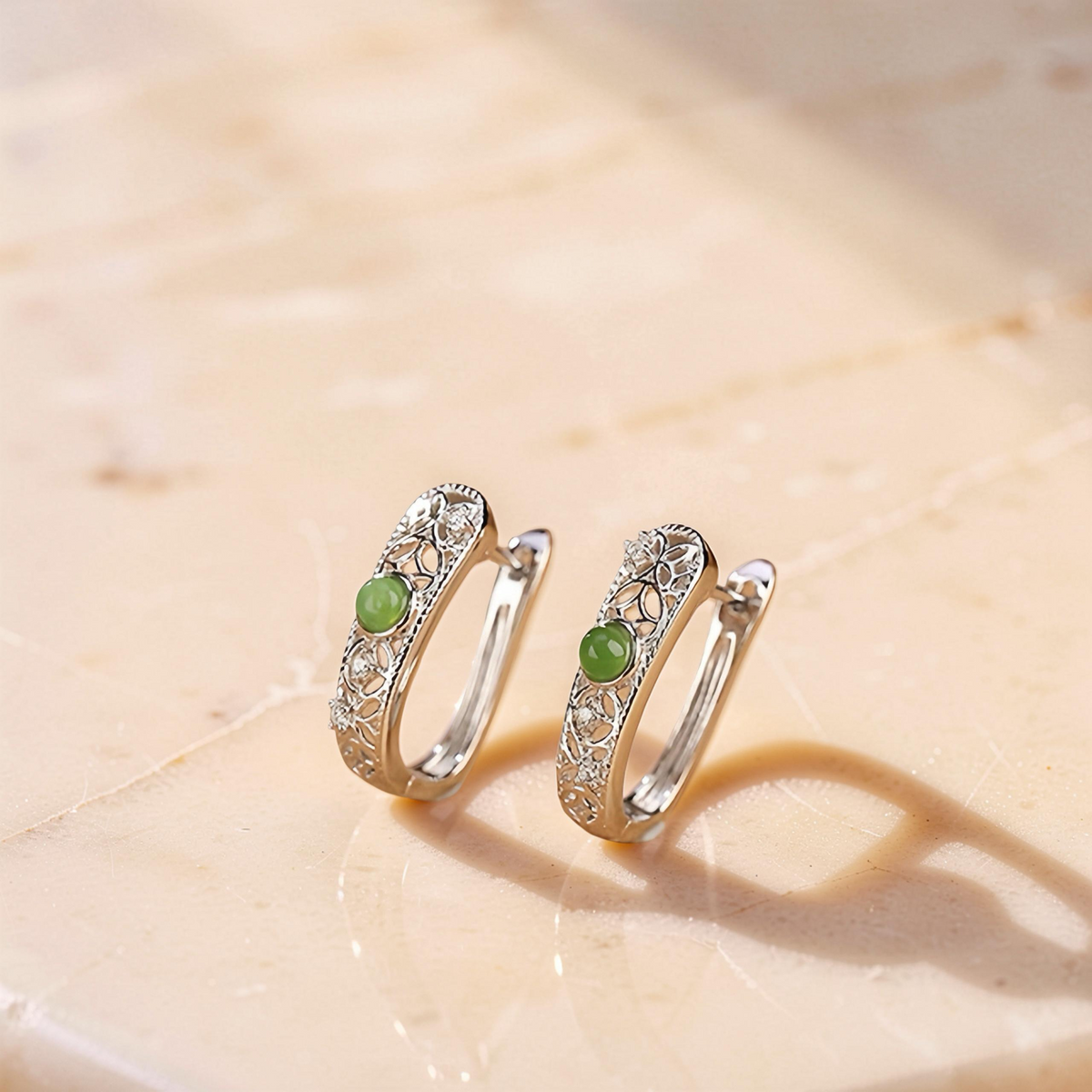 Boucles d'Oreilles Jade – Élégance Impériale, Argent Plaqué Or