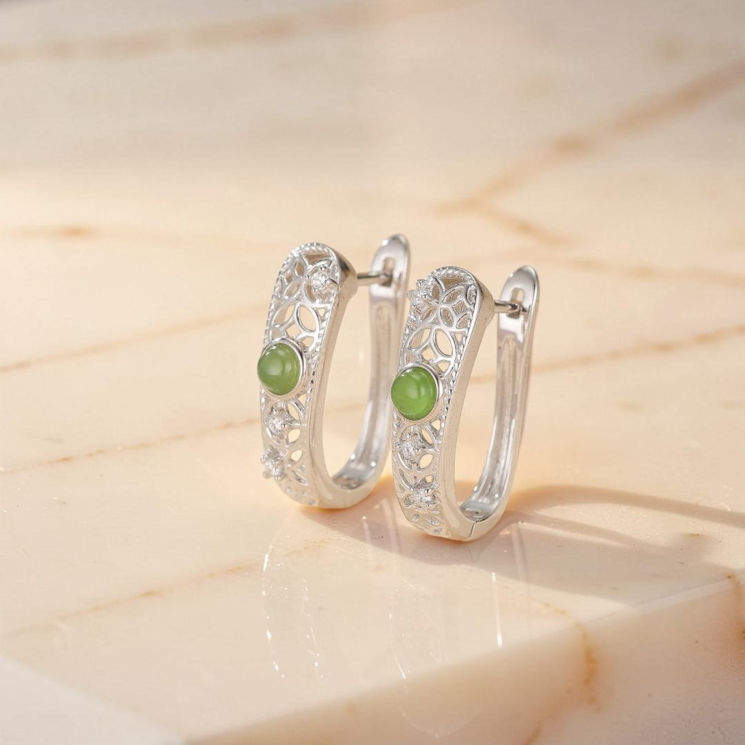 Boucles d'Oreilles Jade – Élégance Impériale, Argent Plaqué Or