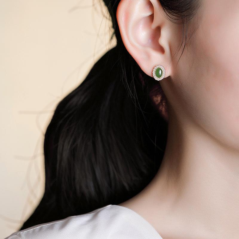 Boucles d'Oreilles Jade et Perle – Douceur, Argent Plaqué Or