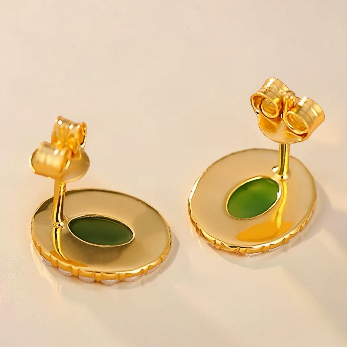 Boucles d'Oreilles Jade et Perle – Douceur, Argent Plaqué Or