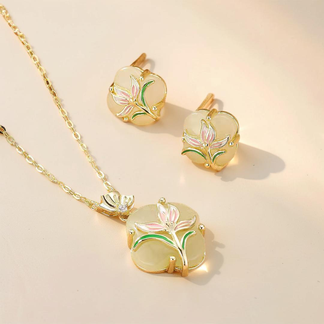 Boucles d’oreilles Jade – Lumière Botanique, Argent Plaqué Or