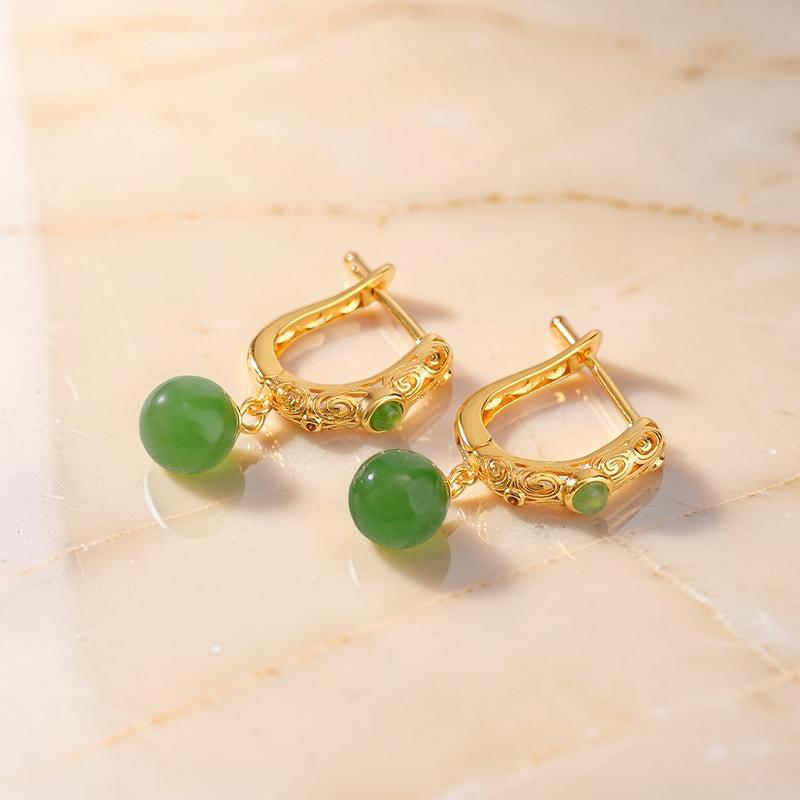 Boucles d'Oreilles Jade – Jardin Impérial, Argent Plaqué Or
