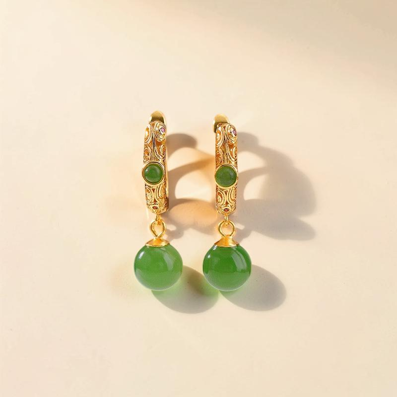 Boucles d'Oreilles Jade – Jardin Impérial, Argent Plaqué Or
