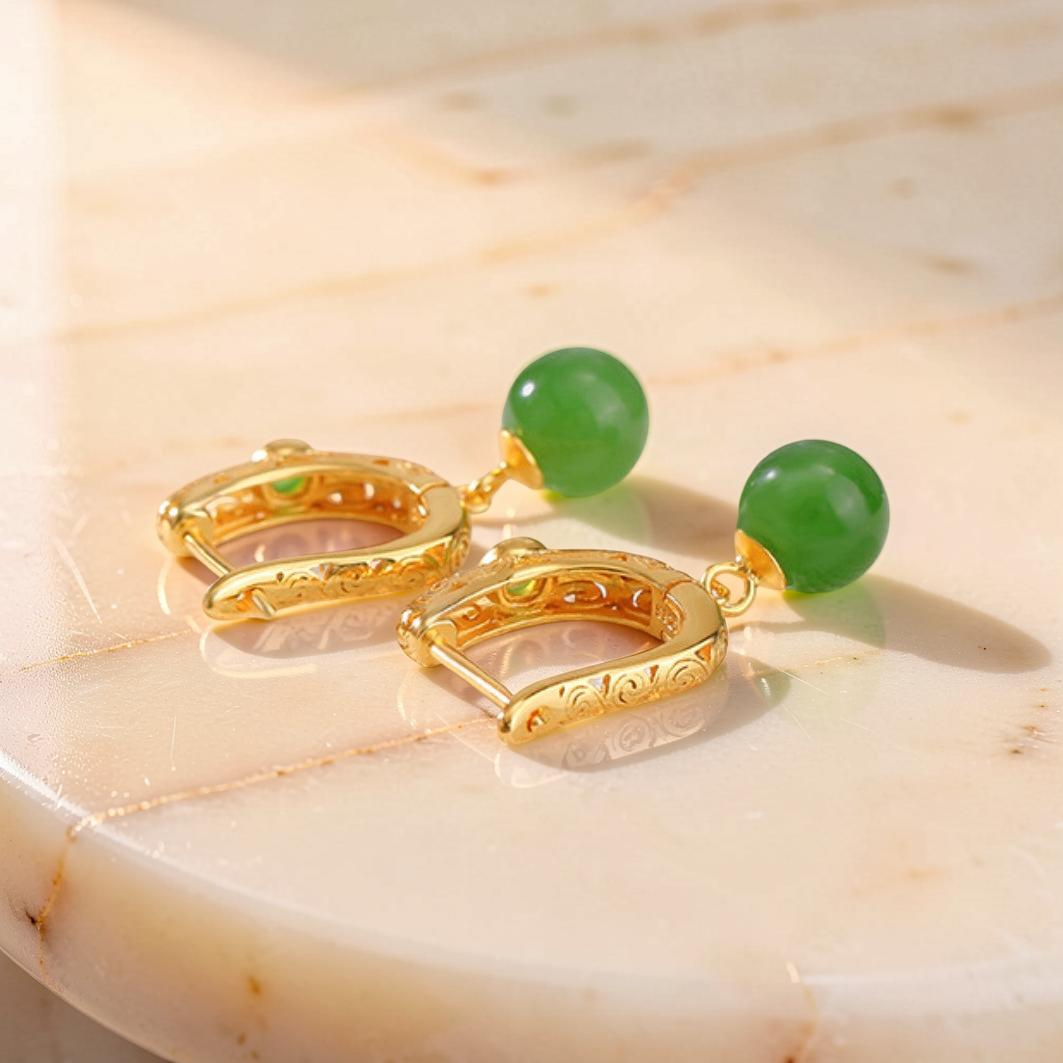 Boucles d'Oreilles Jade – Jardin Impérial, Argent Plaqué Or