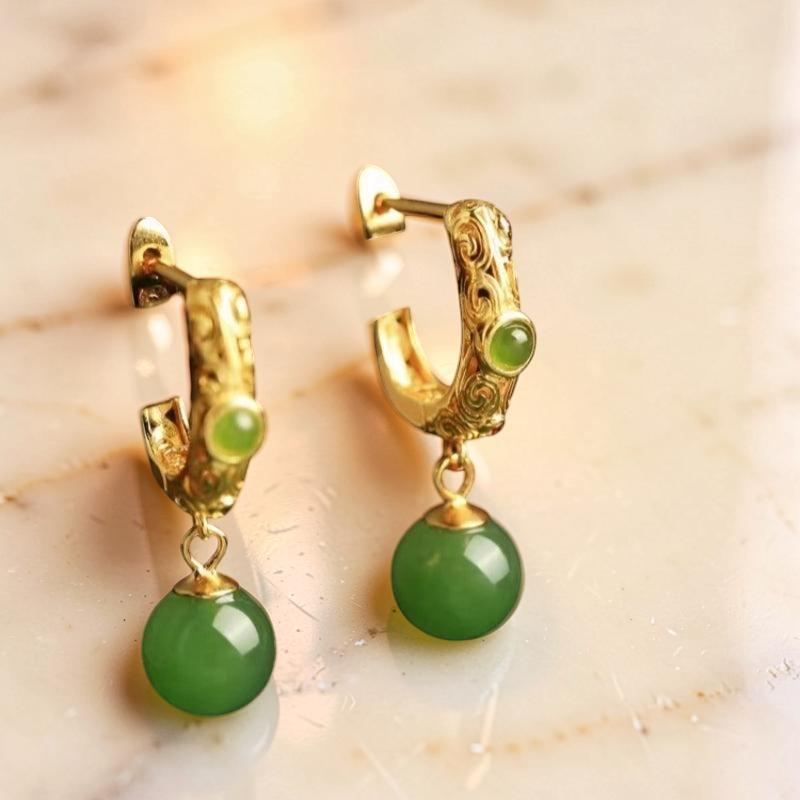 Boucles d'Oreilles Jade – Jardin Impérial, Argent Plaqué Or