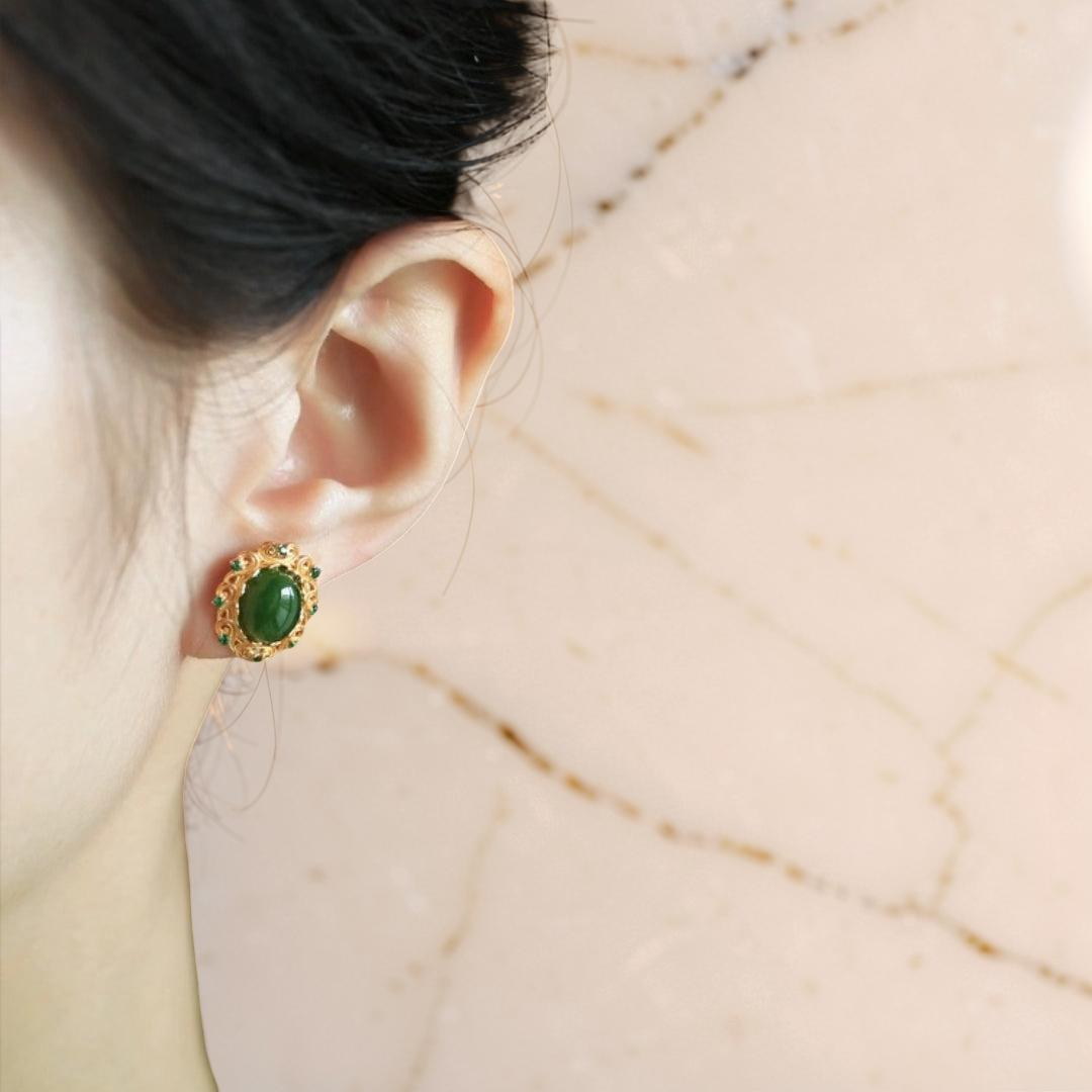 Boucles d'Oreilles Jade – Nuage de Félicité, Argent Plaqué Or