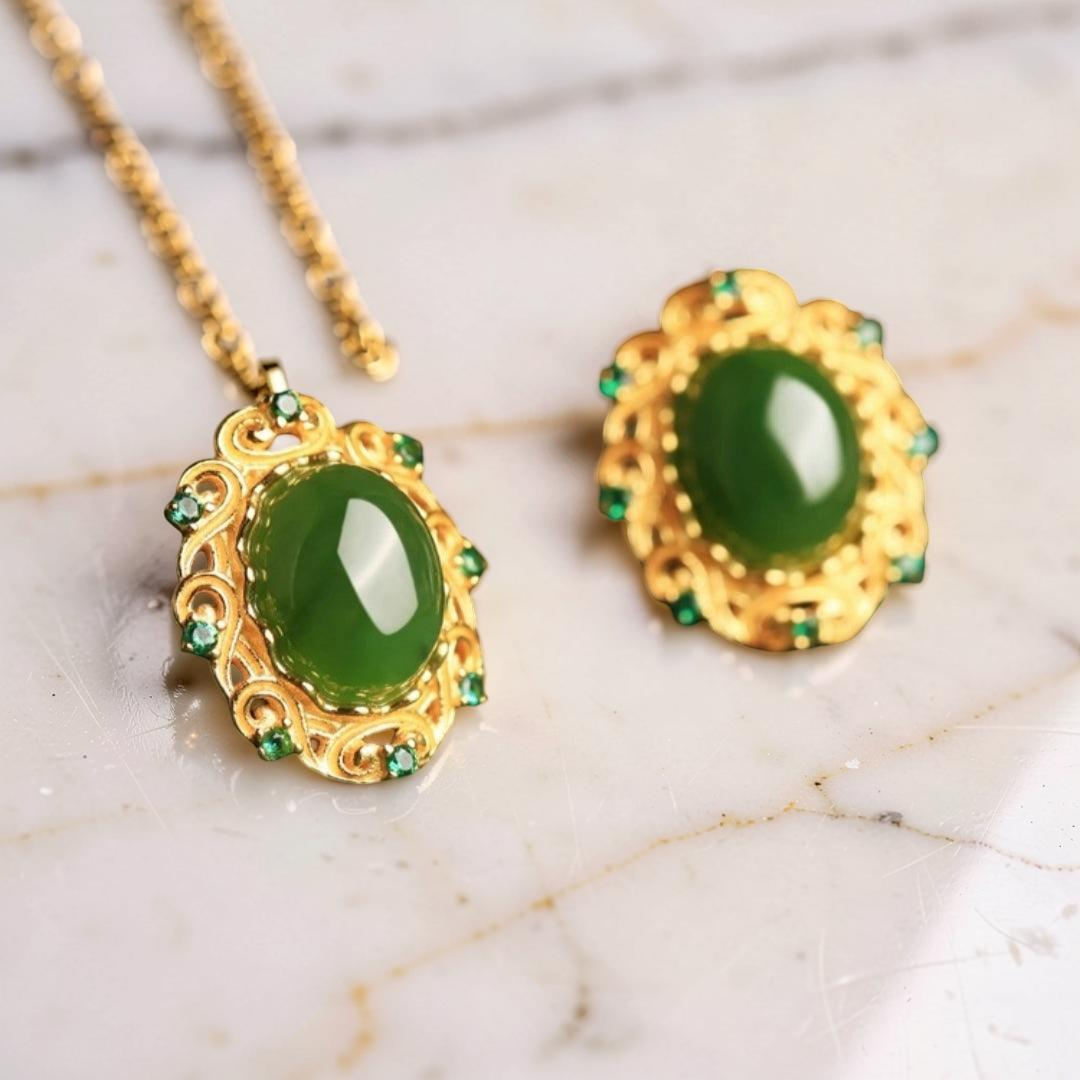 Boucles d'Oreilles Jade – Nuage de Félicité, Argent Plaqué Or