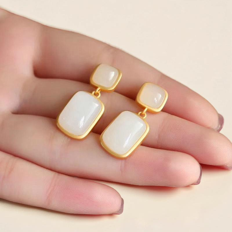Boucles d'Oreilles Jade – Pureté, Argent Plaqué Or
