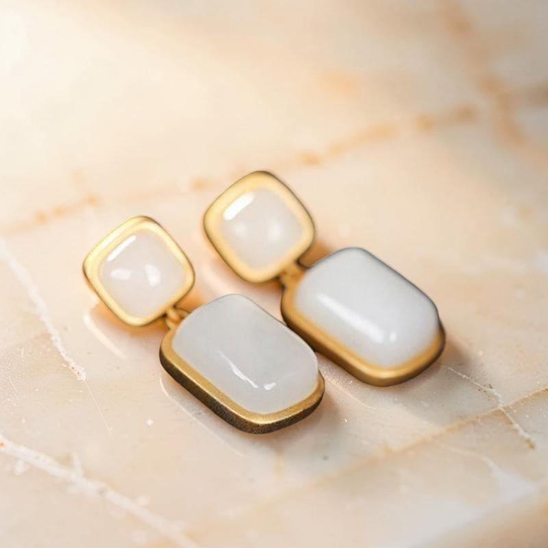 Boucles d'Oreilles Jade – Pureté, Argent Plaqué Or
