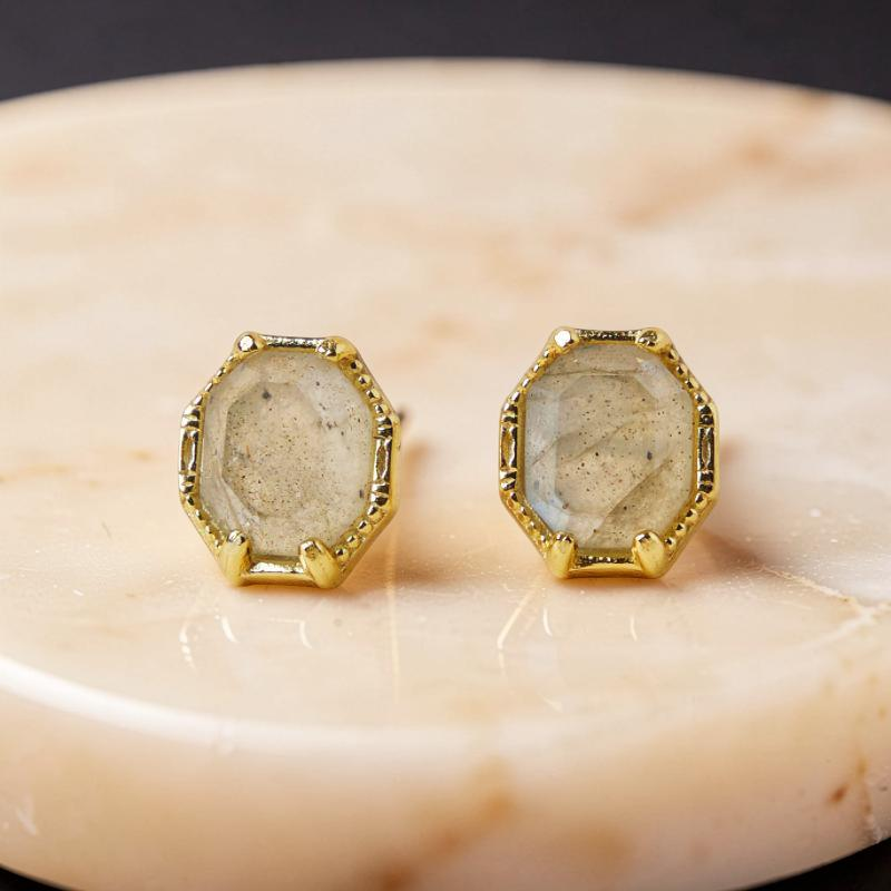 Boucles d'Oreilles Labradorite – Élan Lustré, Argent Plaqué Or
