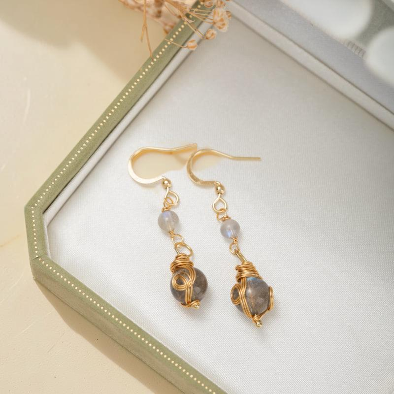 Boucles d'Oreilles Labradorite – Étoile du Soir, Plaqué Or