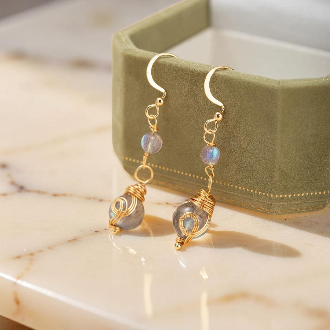 Boucles d'Oreilles Labradorite – Étoile du Soir, Plaqué Or