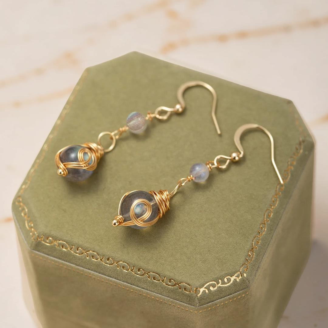 Boucles d'Oreilles Labradorite – Étoile du Soir, Plaqué Or