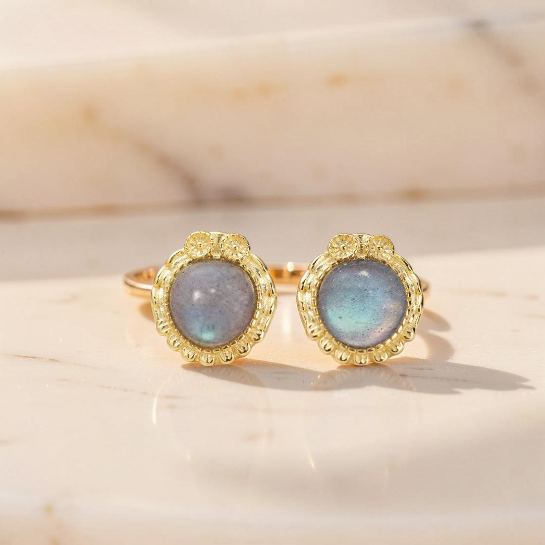 Boucles d'Oreilles Labradorite – Sagesse Antique, Argent Plaqué Or