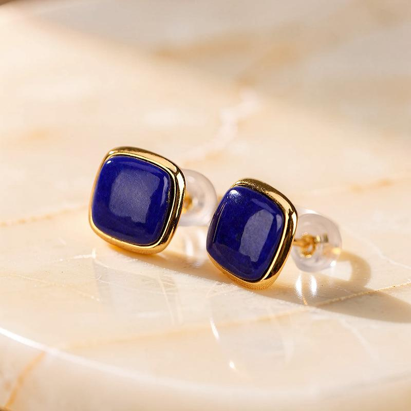 Boucles d'Oreilles Lapis Lazuli – Confiance, Argent Plaqué Or