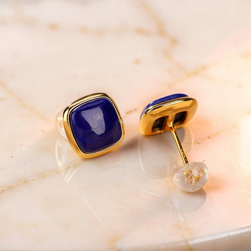 Boucles d'Oreilles Lapis Lazuli – Confiance, Argent Plaqué Or