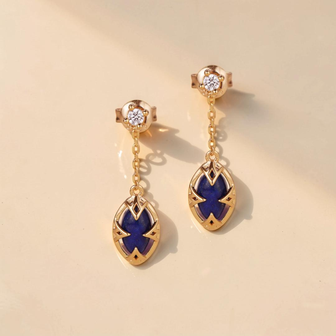 Boucles d'Oreilles Lapis Lazuli et Quartz Clair – Étoile du Matin, Argent Plaqué Or