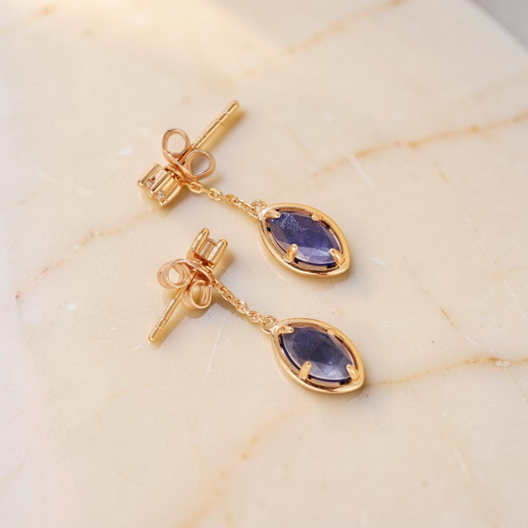 Boucles d'Oreilles Lapis Lazuli et Quartz Clair – Étoile du Matin, Argent Plaqué Or