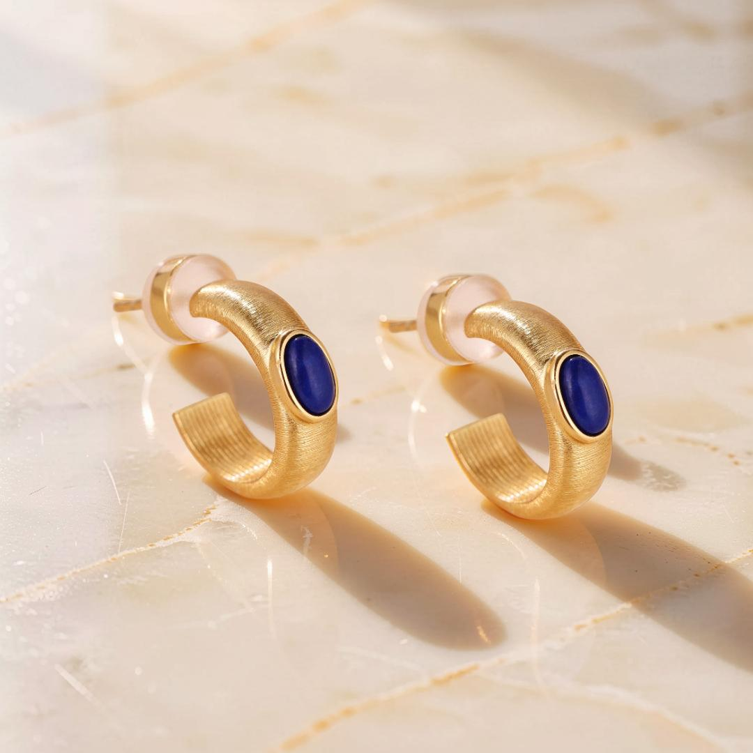 Boucles d'Oreilles Lapis Lazuli – Secrets d'Étoile, Argent Plaqué Or
