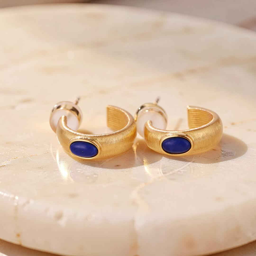 Boucles d'Oreilles Lapis Lazuli – Secrets d'Étoile, Argent Plaqué Or