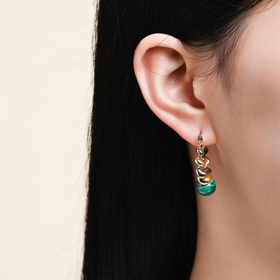 Boucles d'Oreilles Malachite – Évolution, Argent 925