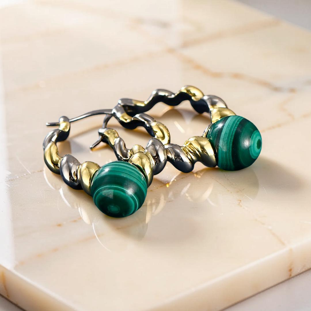 Boucles d'Oreilles Malachite – Évolution, Argent 925
