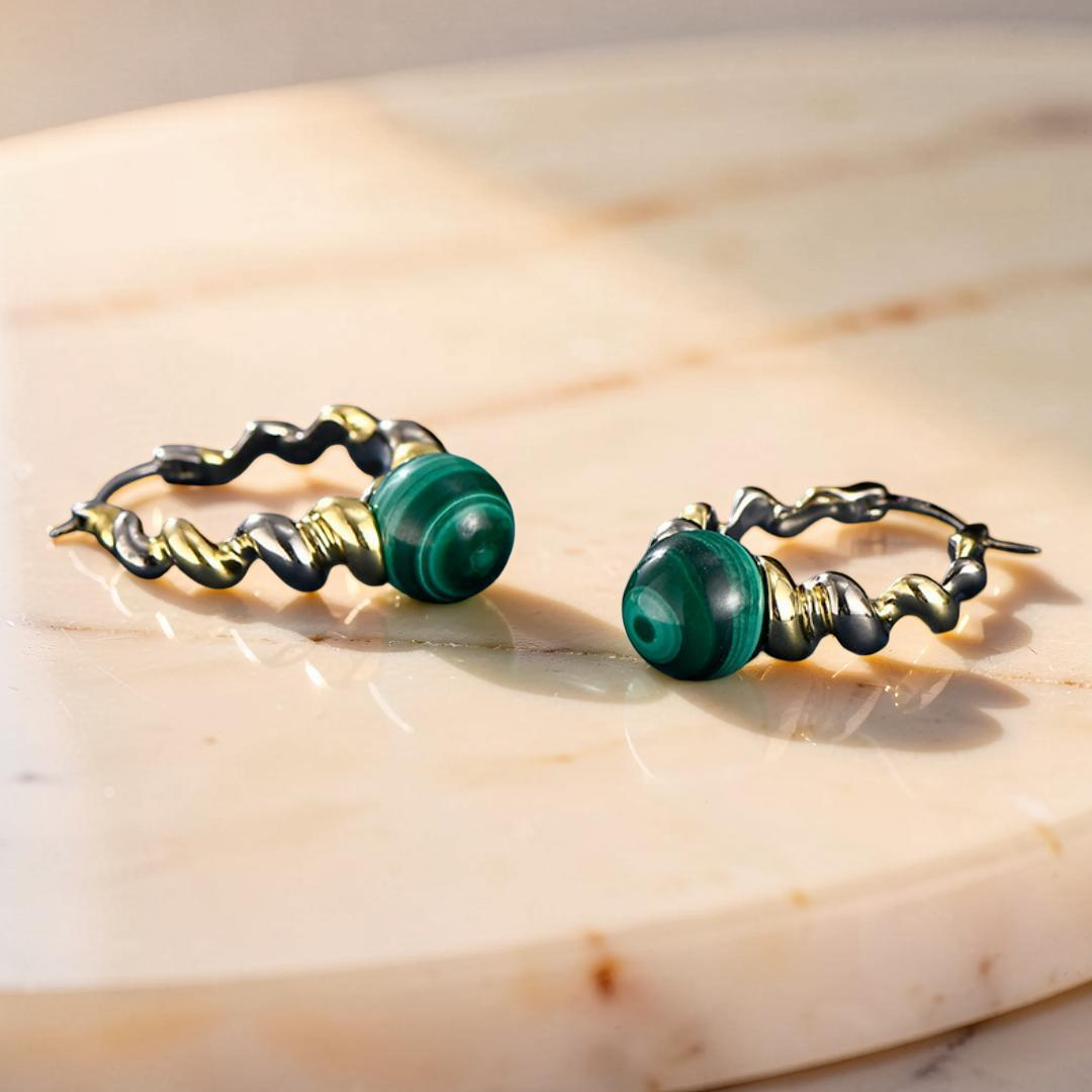 Boucles d'Oreilles Malachite – Évolution, Argent 925