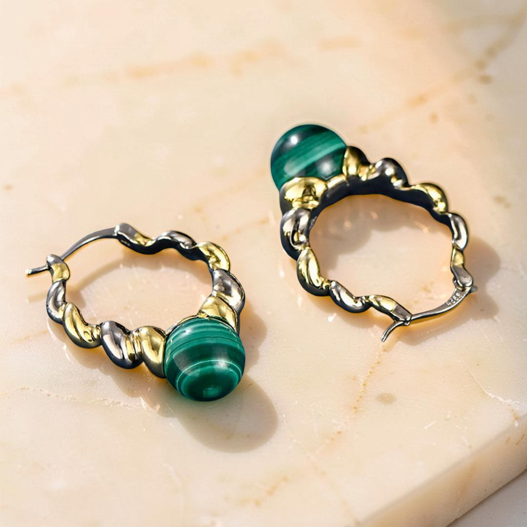 Boucles d'Oreilles Malachite – Évolution, Argent 925