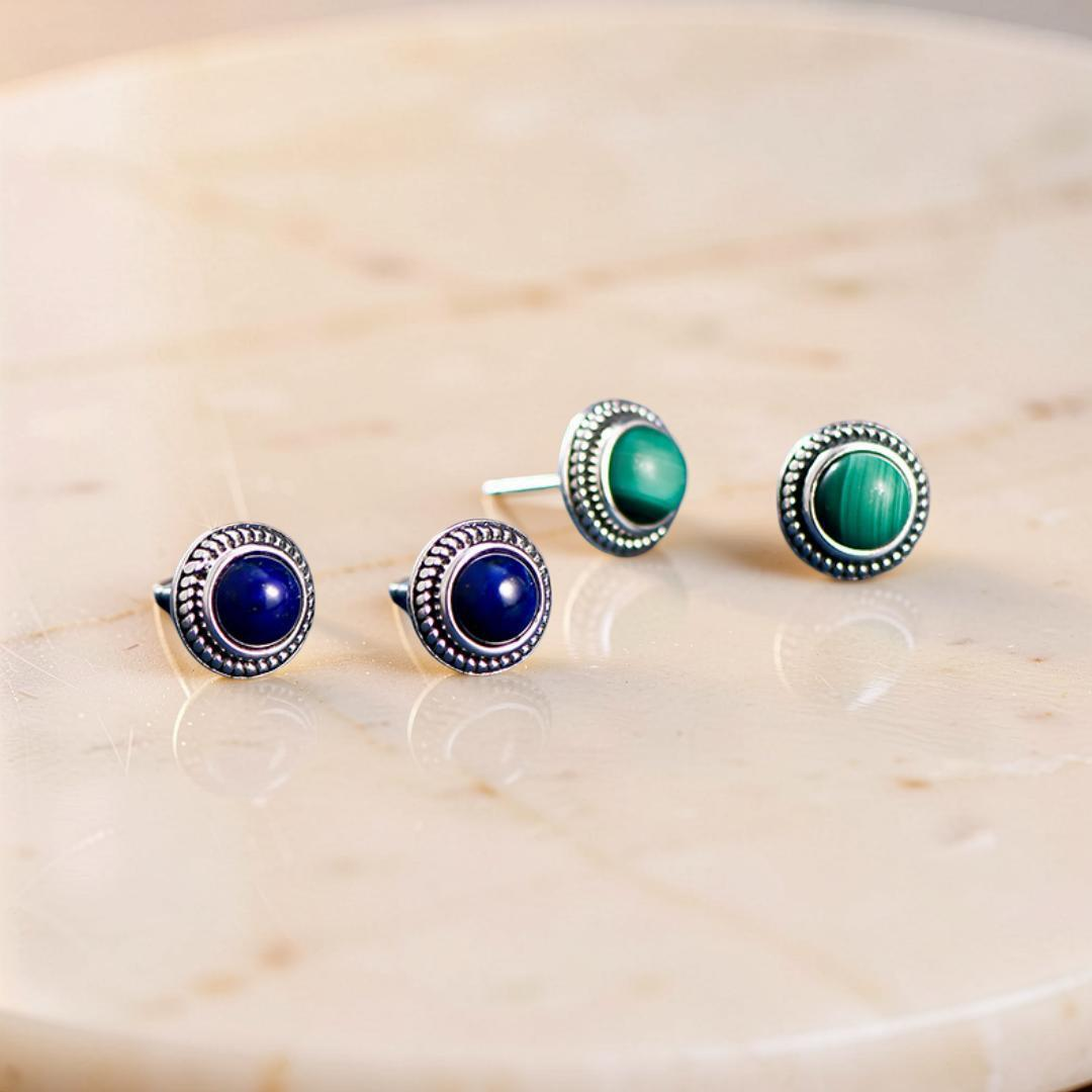 Boucles d'Oreilles Malachite ou Lapis Lazuli – Croissance, Argent 925