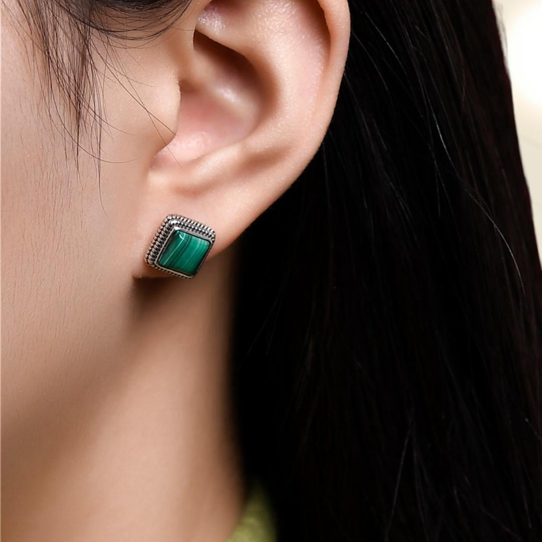 Boucles d'Oreilles Malachite – Renouveau, Argent 925