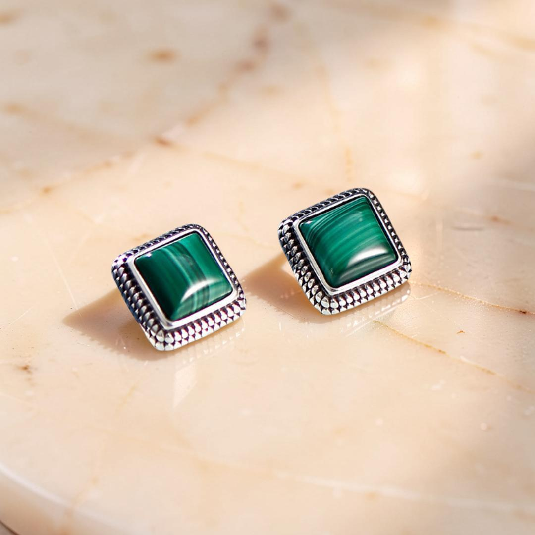 Boucles d'Oreilles Malachite – Renouveau, Argent 925